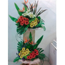 Congratulation Floral Stand of Gerberas , Lilies and Bird of Paradise